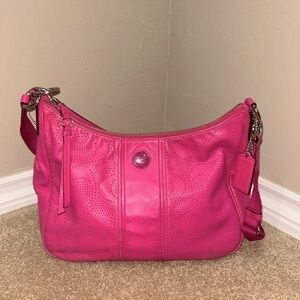 Coach leather hot pink hobo 2 way crossbody shoulder bag